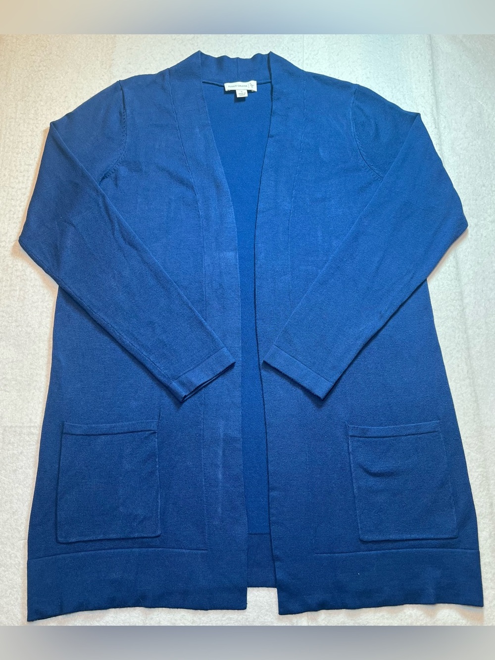 Susan Graver Women’s Open Front Cardigan Sweater Ocean Blue,Rayon/Nylon,Small